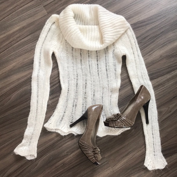 Studio Y Tops - Studio Y sheer cream colored cowl neck sweater sm